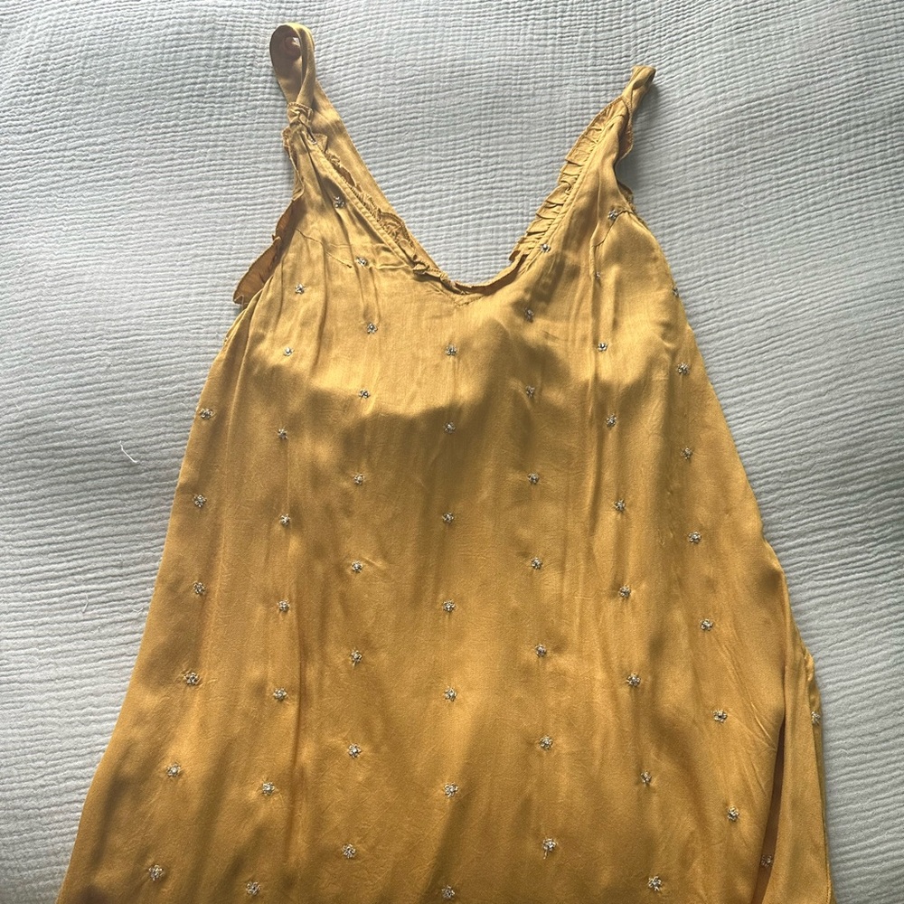 Free People Music Festival Yellow-Gold Sleeveless Embroidered Mini Dress/Top